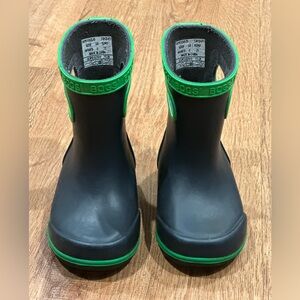 Bogs Kids Black Rain Boots with Green Trim